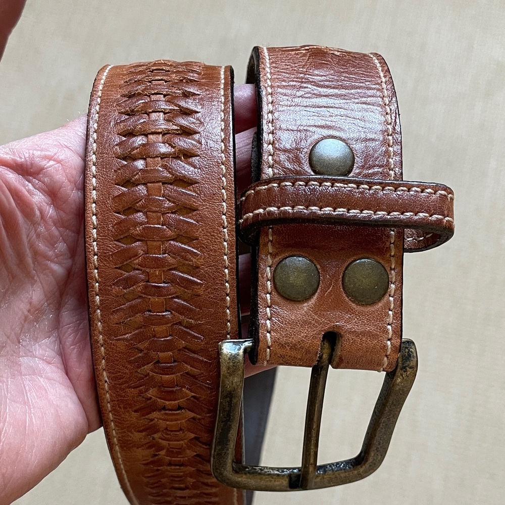 Bed Stu Leather Belt with Antique Brass Buckle